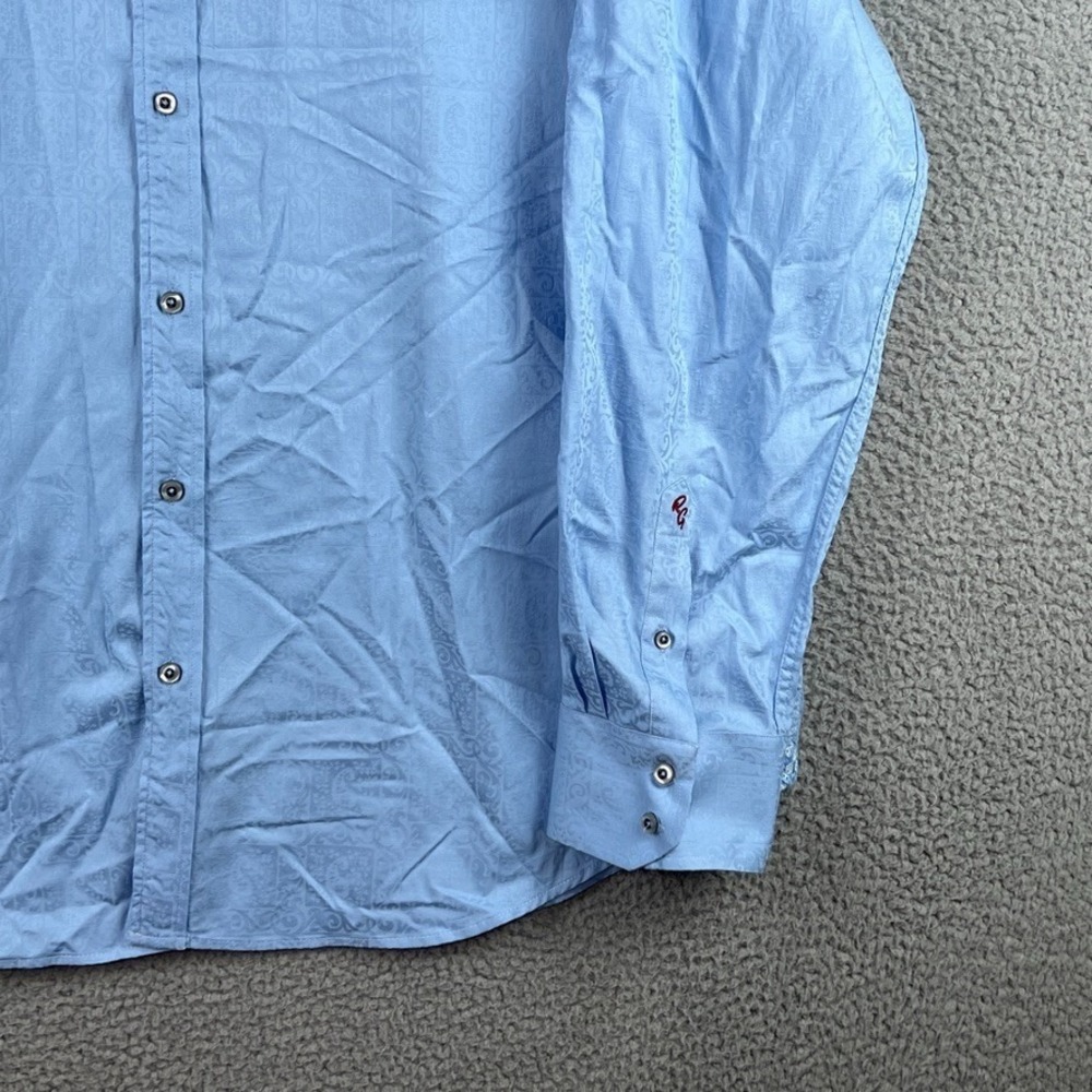 Robert Graham Button Shirt Mens 3XL Blue Jacquard Paisley Flip Cuff Long Sleeve - Picture 4 of 16